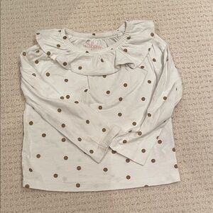 Mini Boden White and Brown Polka Dot Long Sleeve Tee